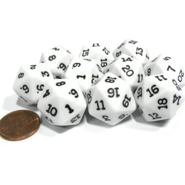 Set of 10 Twenty Sided 19mm D20 Opaque RPG Dice - White with Black Numbers Die - Your Source for Gaming Essentials Flash Sale
