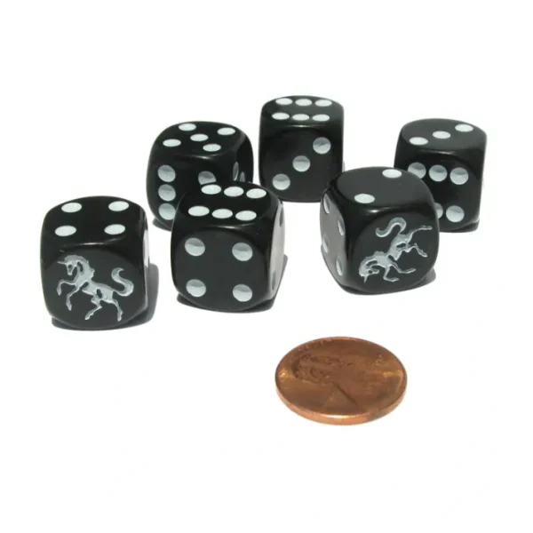 Set of 6 Unicorn 16mm D6 Round Edge Animal Dice - Black with White Pips - Your Source for Gaming Essentials Best Sale
