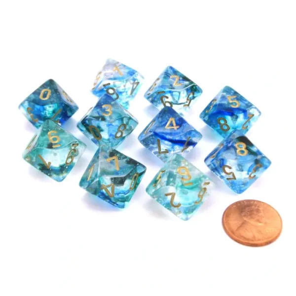 Set of Ten D10s Nebula Dice Set with Luminary - Oceanic with Gold Numbers - Your Source for Gaming Essentials Best