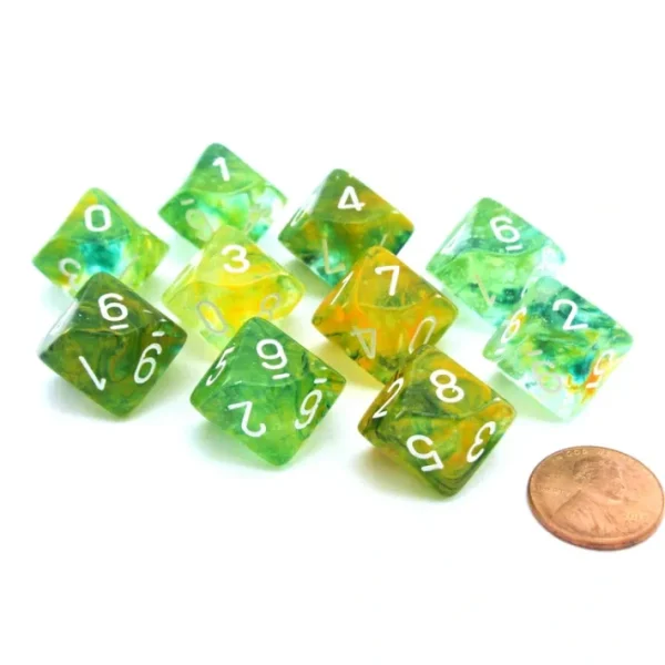 Set of Ten D10s Nebula Dice Set with Luminary - Spring with White Numbers - Your Source for Gaming Essentials New