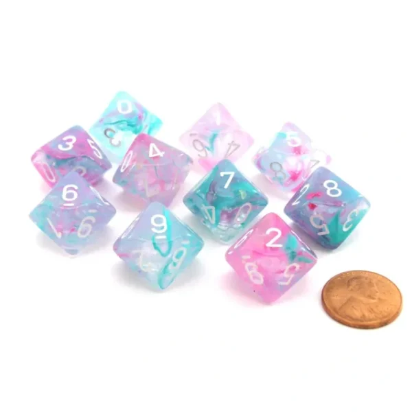 Set of Ten D10s Nebula Dice Set with Luminary - Wisteria with White Numbers - Your Source for Gaming Essentials Online