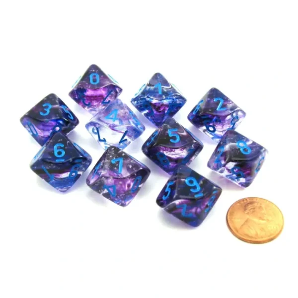 Set of Ten D10s Nebula Dice Set with Luminary - Nocturnal with Blue Numbers - Your Source for Gaming Essentials Flash Sale