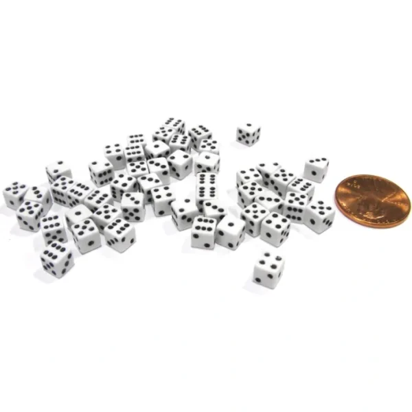 50 Six Sided D6 5mm .197 Inch Die Small Tiny Mini Miniature White Dice - Your Source for Gaming Essentials Outlet