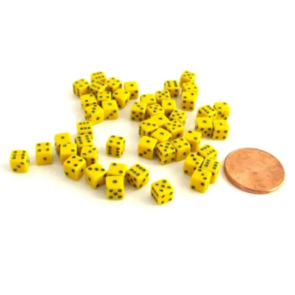 50 Six Sided D6 5mm .197 Inch Die Small Tiny Mini Miniature Yellow Dice - Your Source for Gaming Essentials Online