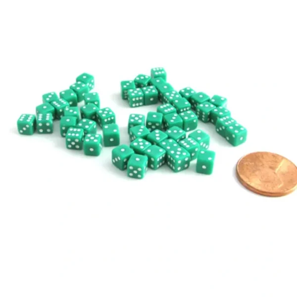 50 Six Sided D6 5mm .197 Inch Die Small Tiny Mini Miniature Green Dice - Your Source for Gaming Essentials Online