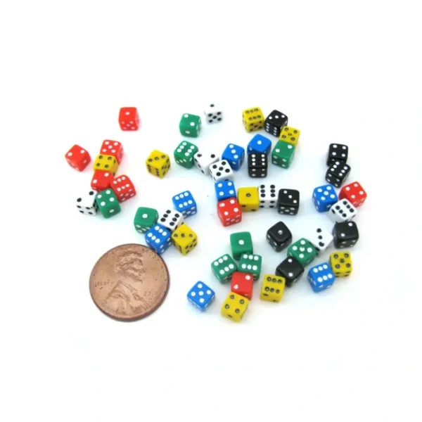 50 Six Sided D6 5mm .197 Inch Die Small Tiny Mini Miniature MultiColored Dice - Your Source for Gaming Essentials Shop