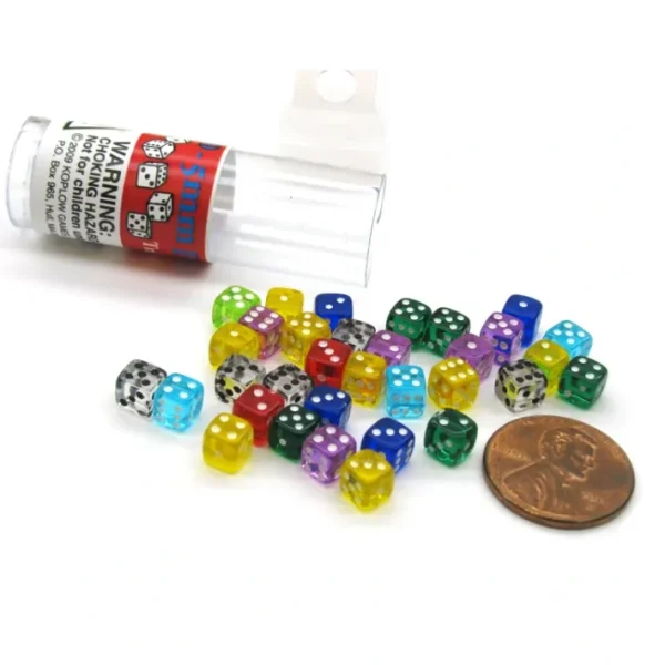 30 Six Sided D6 5mm .197 Inch Transparent Die Tiny Mini MultiColored Clear Dice - Your Source for Gaming Essentials Sale