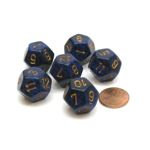 Speckled 18mm 12 Sided D12 Chessex Dice, 6 Pieces - Golden Cobalt - Your Source for Gaming Essentials Cheap