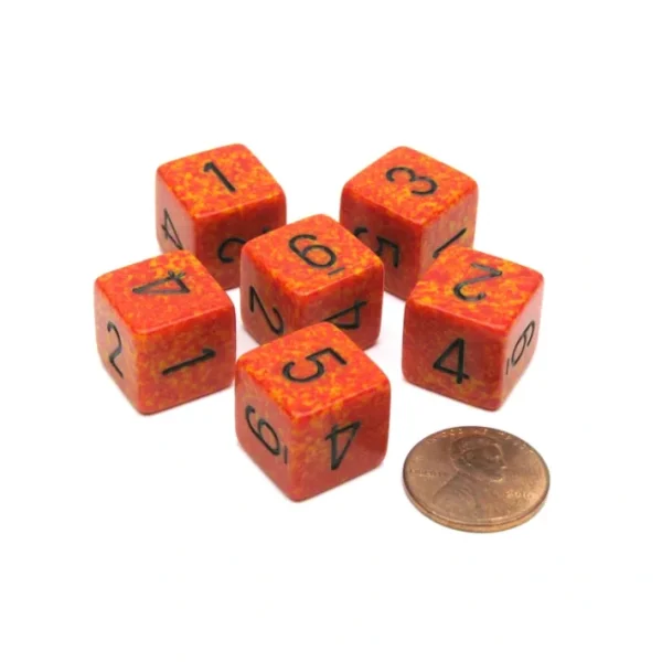 Speckled 15mm 6 Sided D6 Polyhedral Chessex Dice, 6 Pieces - Fire - Your Source for Gaming Essentials Outlet