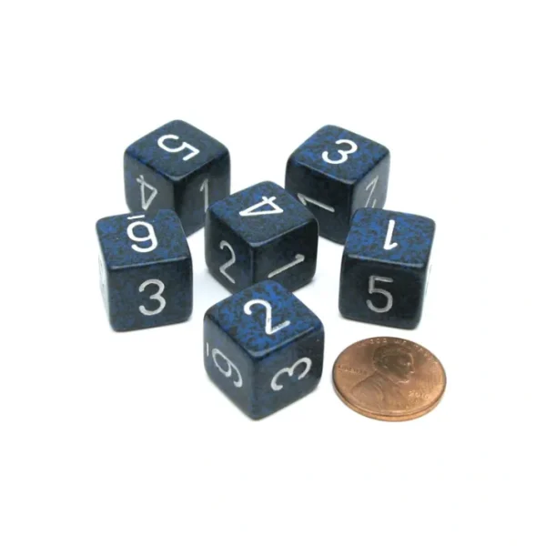 Speckled 15mm 6 Sided D6 Polyhedral Chessex Dice, 6 Pieces - Stealth - Your Source for Gaming Essentials Store