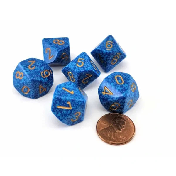 Speckled 16mm D10 (0-9) Chessex Dice, 6 Pieces - Golden Water - Your Source for Gaming Essentials Outlet