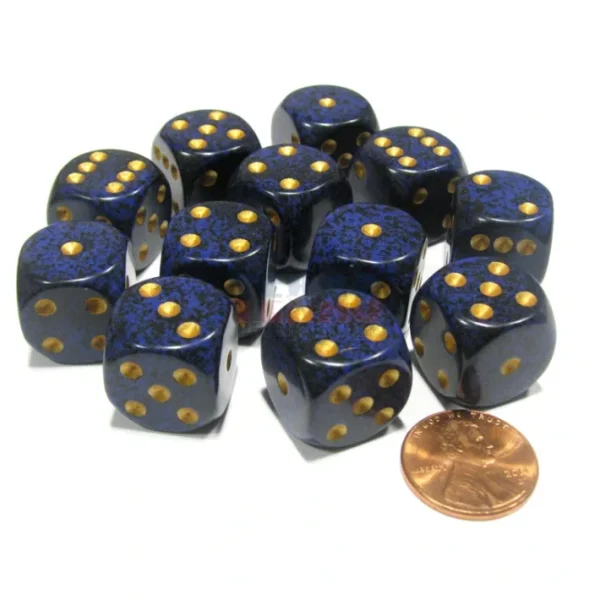 Speckled 16mm D6 Chessex Dice Block (12 Dice) - Golden Cobalt - Your Source for Gaming Essentials New