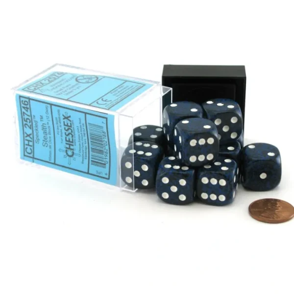 Speckled 16mm D6 Chessex Dice Block (12 Dice) - Stealth - Your Source for Gaming Essentials Cheap