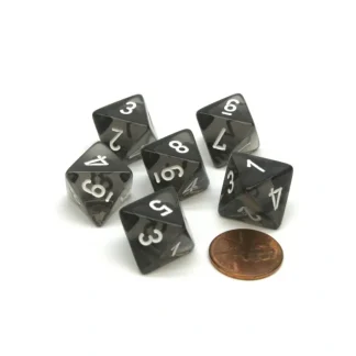 Translucent 15mm 8 Sided D8 Chessex Dice, 6 Pieces - Smoke with White Numbers - Your Source for Gaming Essentials Sale