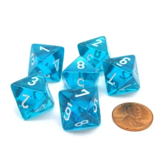 Translucent 15mm 8 Sided D8 Chessex Dice, 6 Pieces - Teal with White - Your Source for Gaming Essentials Flash Sale