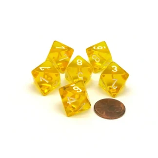Translucent 15mm 8 Sided D8 Chessex Dice, 6 Pieces - Yellow with White Numbers - Your Source for Gaming Essentials Fashion