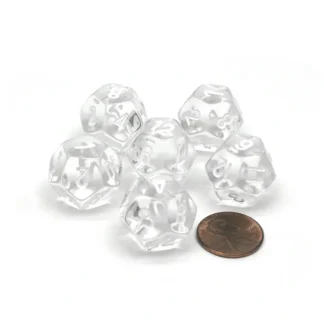 Translucent 18mm 12 Sided D12 Chessex Dice, 6 Pieces - Clear with White Numbers - Your Source for Gaming Essentials Outlet