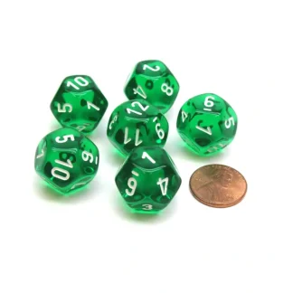 Translucent 18mm 12 Sided D12 Chessex Dice, 6 Pieces - Green with White - Your Source for Gaming Essentials Cheap