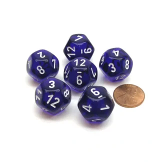 Translucent 18mm 12 Sided D12 Chessex Dice, 6 Pieces - Purple with White - Your Source for Gaming Essentials Store