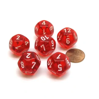 Translucent 18mm 12 Sided D12 Chessex Dice, 6 Pieces - Red with White - Your Source for Gaming Essentials Cheap