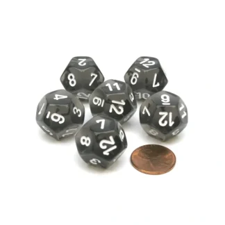 Translucent 18mm 12 Sided D12 Chessex Dice, 6 Pieces - Smoke with White Numbers - Your Source for Gaming Essentials Flash Sale