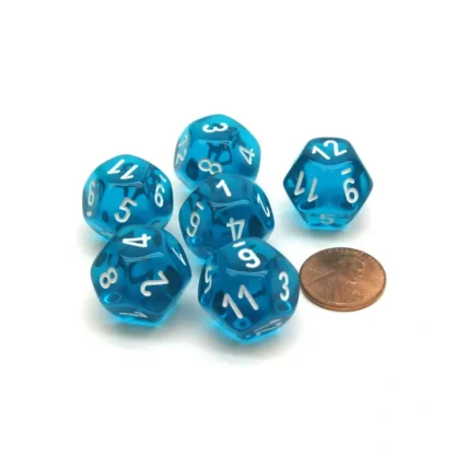 Translucent 18mm 12 Sided D12 Chessex Dice, 6 Pieces - Teal with White - Your Source for Gaming Essentials Sale