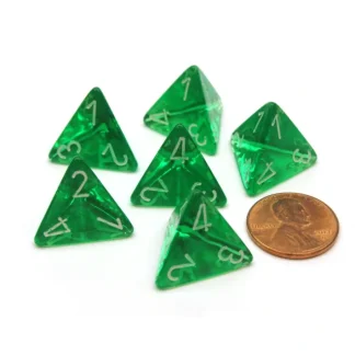 Translucent 18mm 4 Sided D4 Chessex Dice, 6 Pieces - Green with White - Your Source for Gaming Essentials Store