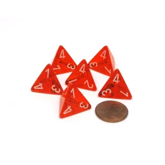 Translucent 18mm 4 Sided D4 Chessex Dice, 6 Pieces - Orange with White Numbers - Your Source for Gaming Essentials Online