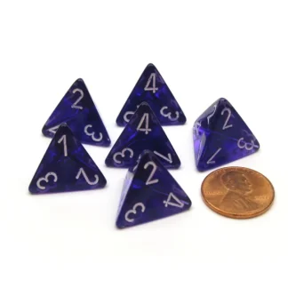 Translucent 18mm 4 Sided D4 Chessex Dice, 6 Pieces - Purple with White - Your Source for Gaming Essentials New