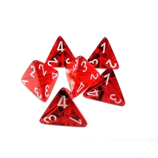 Translucent 18mm 4 Sided D4 Chessex Dice, 6 Pieces - Red with White - Your Source for Gaming Essentials Online