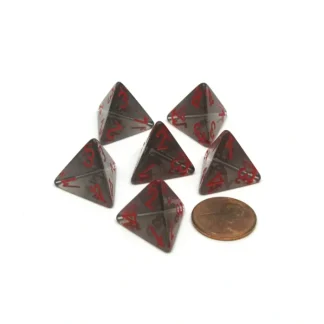 Translucent 18mm 4 Sided D4 Chessex Dice, 6 Pieces - Smoke with Red Numbers - Your Source for Gaming Essentials New