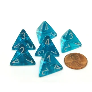 Translucent 18mm 4 Sided D4 Chessex Dice, 6 Pieces - Teal with White - Your Source for Gaming Essentials Shop