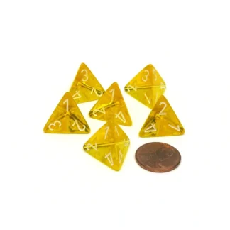Translucent 18mm 4 Sided D4 Chessex Dice, 6 Pieces - Yellow with White Numbers - Your Source for Gaming Essentials New