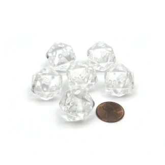 Translucent 20mm 20 Sided D20 Chessex Dice, 6 Pieces - Clear with White Numbers - Your Source for Gaming Essentials Hot