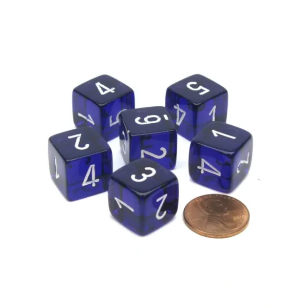Translucent 15mm 6 Sided D6 Chessex Dice, 6 Pieces - Purple with White Numbers - Your Source for Gaming Essentials Best Sale