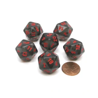 Translucent 20mm 20 Sided D20 Chessex Dice, 6 Pieces - Smoke with Red Numbers - Your Source for Gaming Essentials Fashion