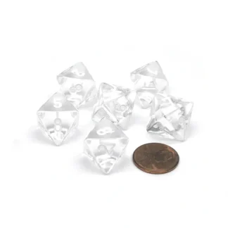 Translucent 15mm 8 Sided D8 Chessex Dice, 6 Pieces - Clear with White Numbers - Your Source for Gaming Essentials Cheap