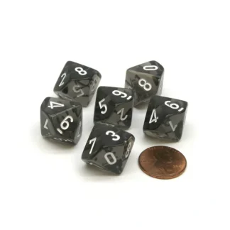 Translucent 16mm D10 (0-9) Chessex Dice, 6 Pieces - Smoke with White Numbers - Your Source for Gaming Essentials Outlet