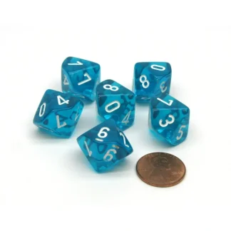 Translucent 16mm D10 (0-9) Chessex Dice, 6 Pieces - Teal with White Numbers - Your Source for Gaming Essentials Best
