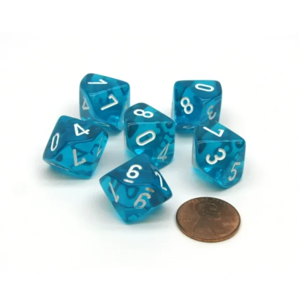 Translucent 16mm D10 (0-9) Chessex Dice, 6 Pieces - Teal with White Numbers - Your Source for Gaming Essentials Best