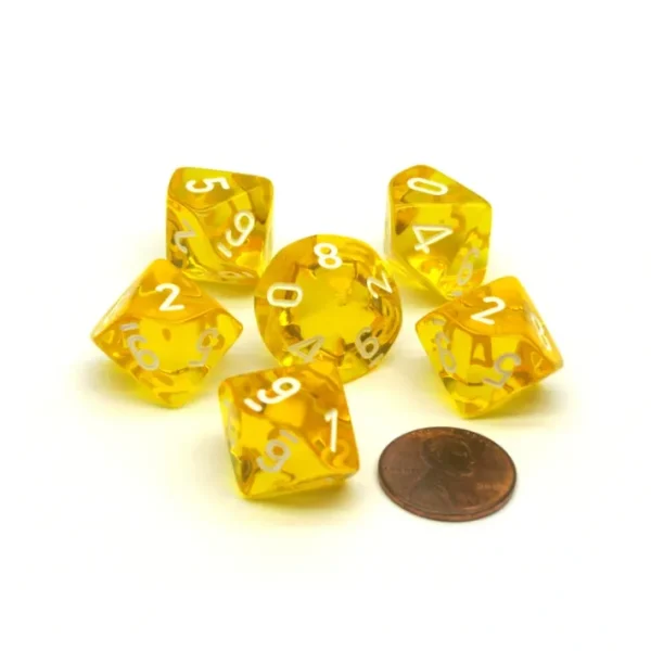 Translucent 16mm D10 (0-9) Chessex Dice, 6 Pieces - Yellow with White Numbers - Your Source for Gaming Essentials Hot