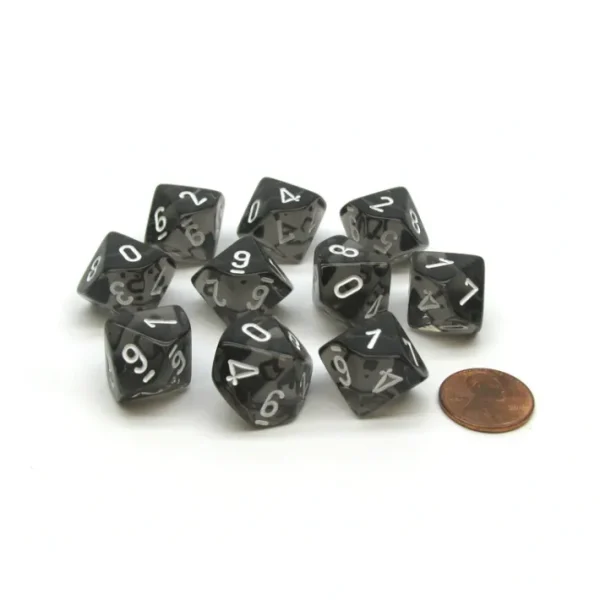 Translucent 16mm D10 (0-9) Chessex Dice, 10 Pieces - Smoke with White Numbers - Your Source for Gaming Essentials Best