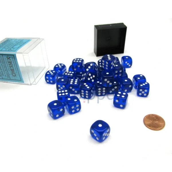 Translucent 12mm D6 Chessex Dice Block (36 Die) - Blue with White Pips - Your Source for Gaming Essentials Best