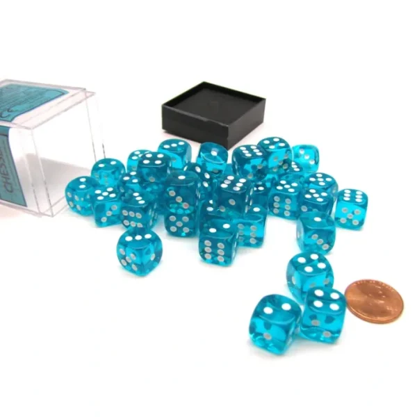 Translucent 12mm D6 Chessex Dice Block (36 Die) - Teal with White Pips - Your Source for Gaming Essentials Sale