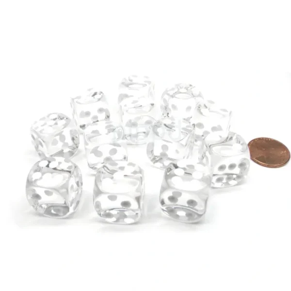 Translucent 16mm D6 Chessex Dice Block (12 Die) - Clear with White Pips - Your Source for Gaming Essentials Online