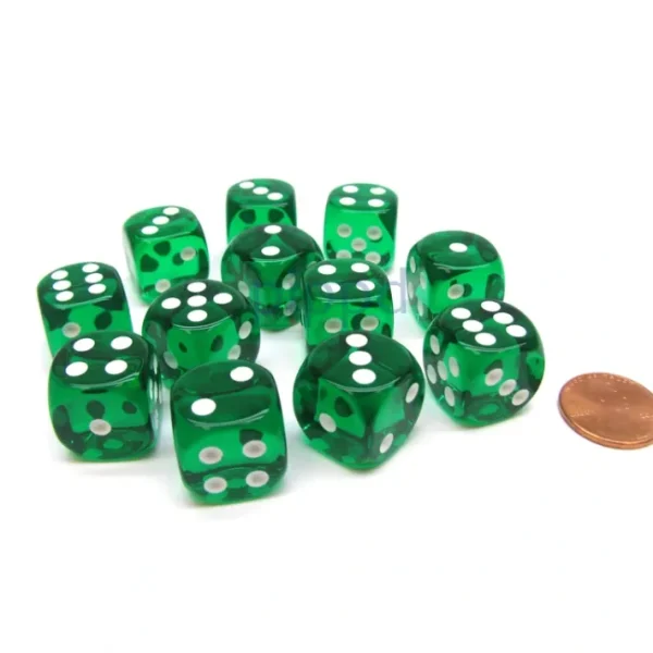 Translucent 16mm D6 Chessex Dice Block (12 Die) - Green with White Pips - Your Source for Gaming Essentials Hot