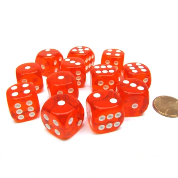 Translucent 16mm D6 Chessex Dice Block (12 Die) - Orange with White Pips - Your Source for Gaming Essentials Cheap