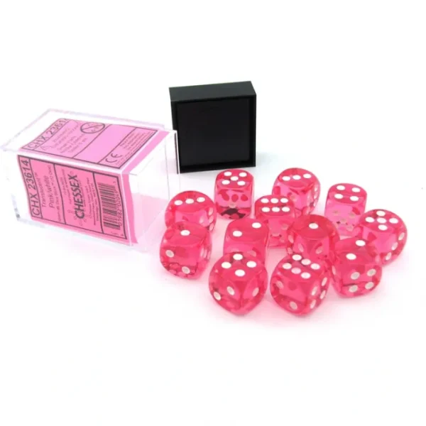 Translucent 16mm D6 Chessex Dice Block (12 Die) - Pink with White Pips - Your Source for Gaming Essentials Hot