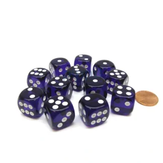Translucent 16mm D6 Chessex Dice Block (12 Die) - Purple with White Pips - Your Source for Gaming Essentials Cheap
