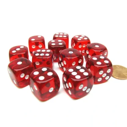 Translucent 16mm D6 Chessex Dice Block (12 Die) - Red with White Pips - Your Source for Gaming Essentials Best